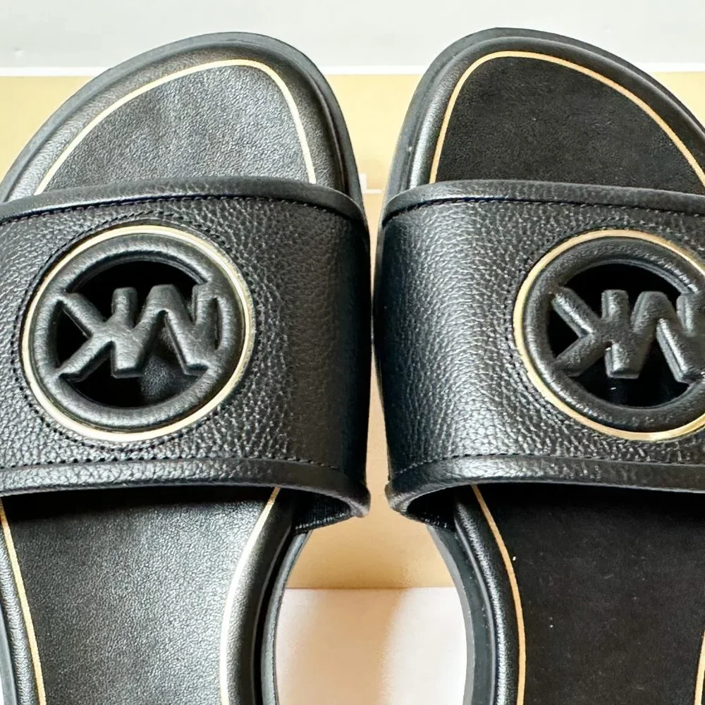 Deanna Cutout Leather Slide Sandal Size 7.5 M Black